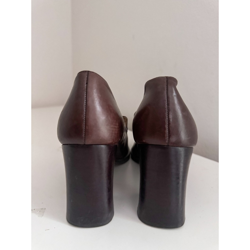 Maripe Dark Brown Leather Block Heel Loafers 90s Minimalist Pumps Size 8N - Picture 4 of 7